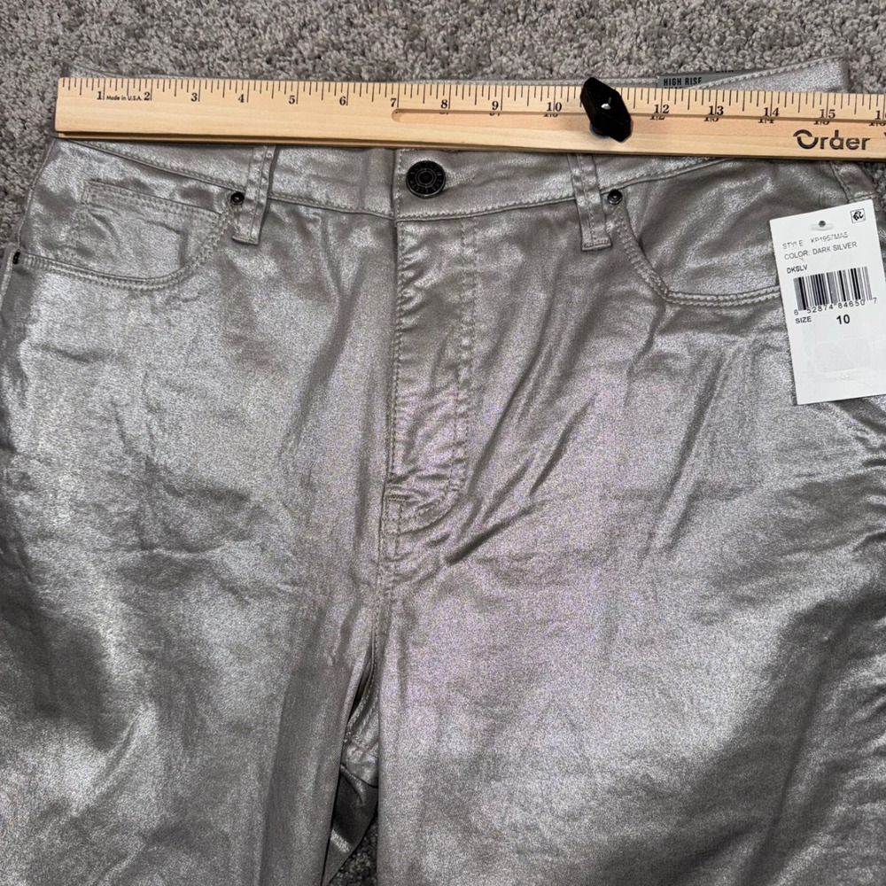 Kut from the Kloth Charlize Fab Ab Cigarette Leg Jeans Sz 10 Silver Metallic NEW - Picture 7 of 12